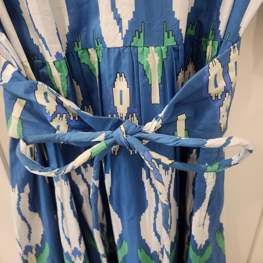 Oliphant Printed Tulip Pocketed Puff Sleeve Maxi Dress With Matching Belt Sz L - Picture 7 of 16
